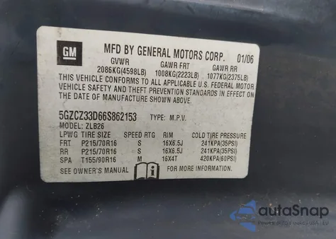 2006 Saturn Vue 4 Cyl из США, поврежденный, VIN 5GZCZ33D66S862153